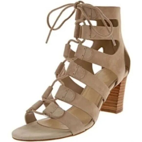 Marc Fisher Paradox Lace Up Block Heeled Sandals in Nude Size 9 - Picture 1 of 9